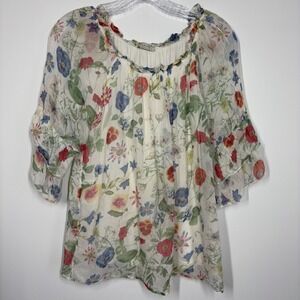 Bellambra Women's Silk Floral Blouse Size S Spring Cottagecore Made in Italy